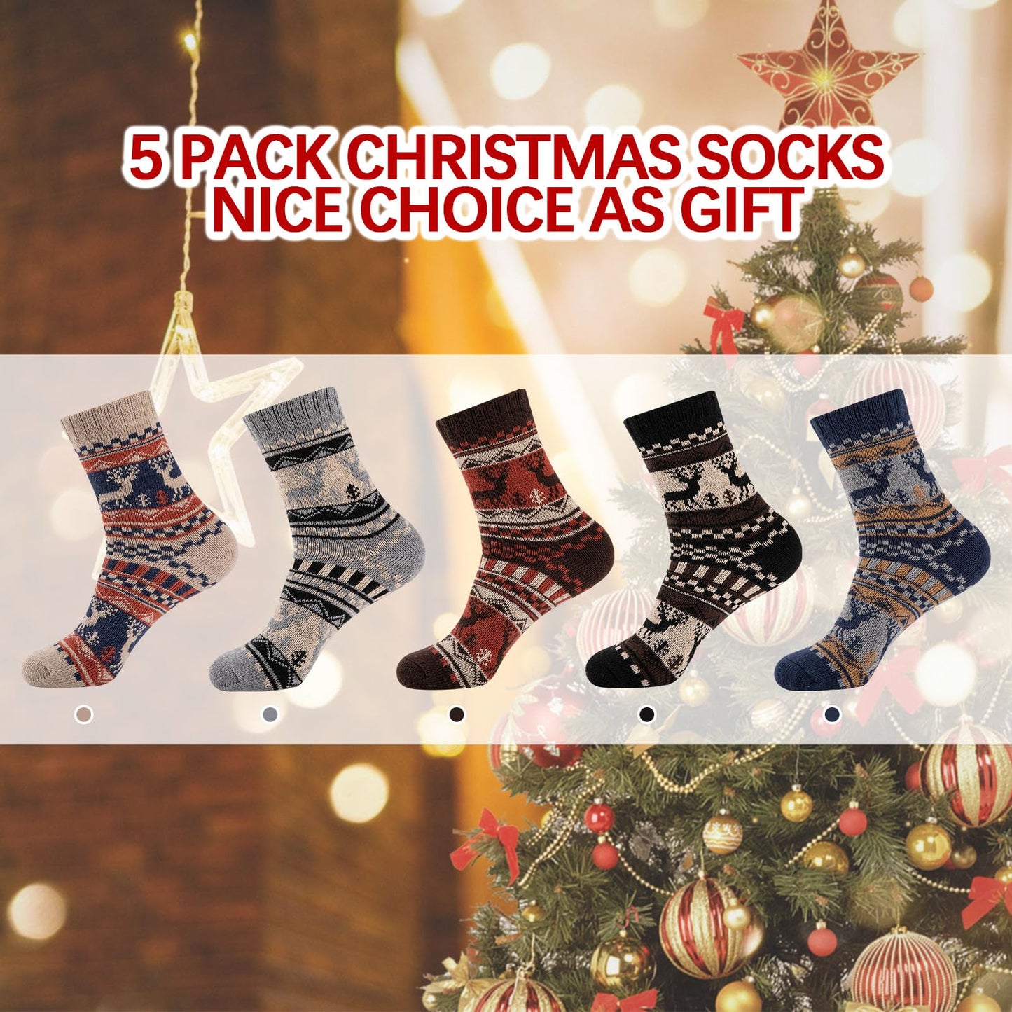 COOVAN Wool Socks Mens Warm Winter Wool Thermal Thick Pattern Cold Weather Socks for Men Cozy Crew Socks