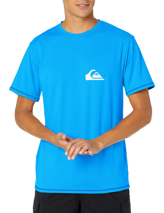 Quiksilver mens Solid Streak Short Sleeve Rashuguard Upf 50 Sun Protection Surf Rash Guard Shirt, Blithe Blue/White, Small US
