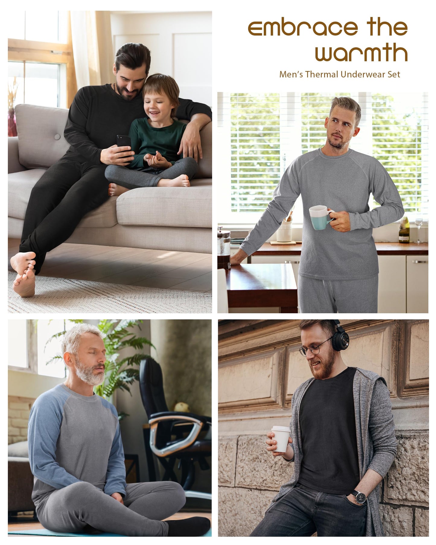 Roadbox Thermal Long Johns for Men - Fleece Lined Thermals Underwear Set, Extreme Cold Skiing Hunting Thermal Long Sleeve Shirts and Pants Soft Black