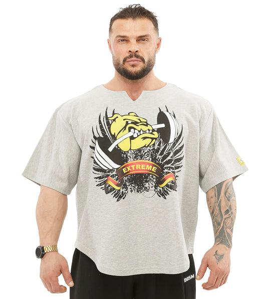 Men's Oversize Gym Lifestyle T-Shirt, Thick Texture Cotton, Comfort Design, Performance Top (Grey, L)