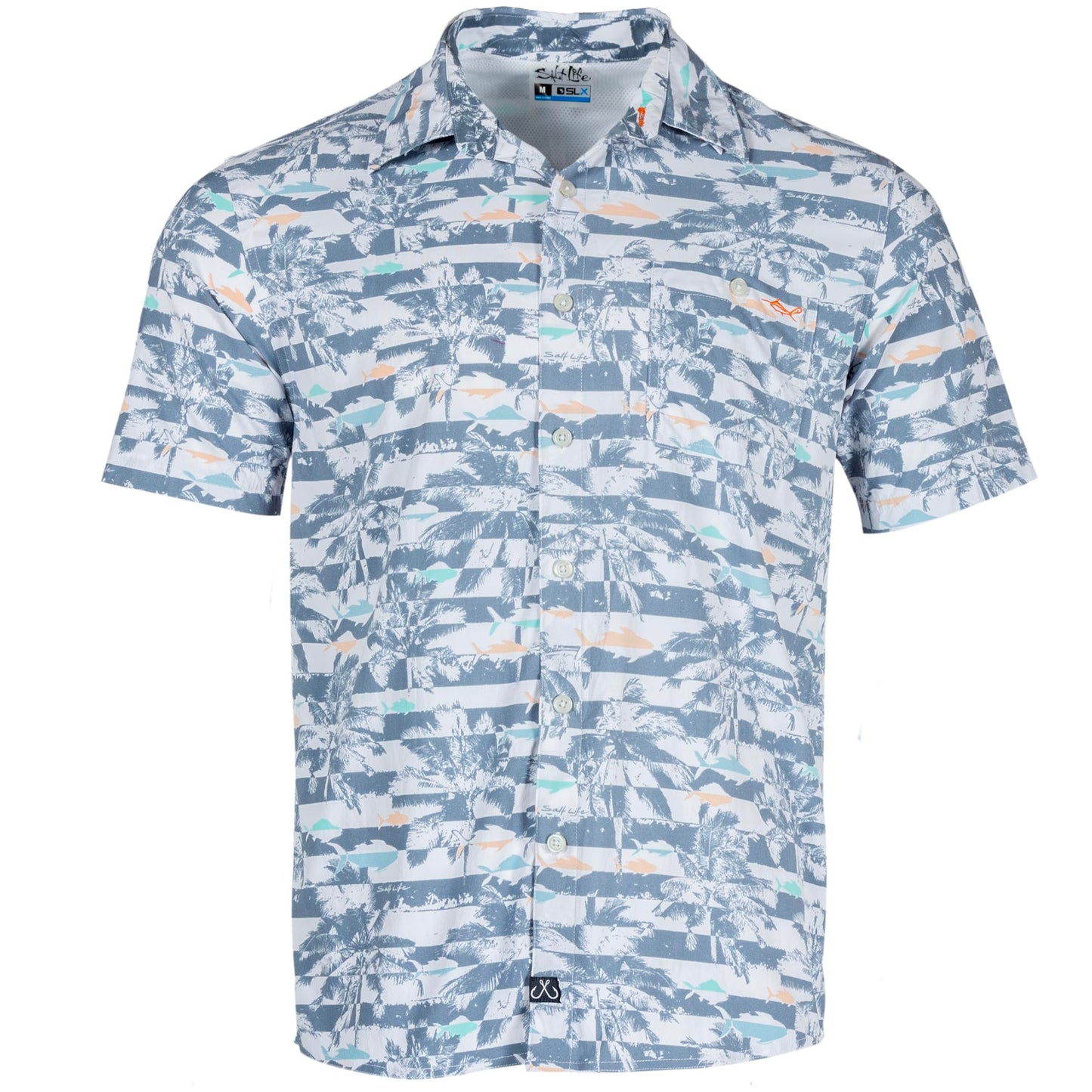 Salt Life Sunshine State Woven Short Sleeve Performance Tee, Elemental Blue, Medium