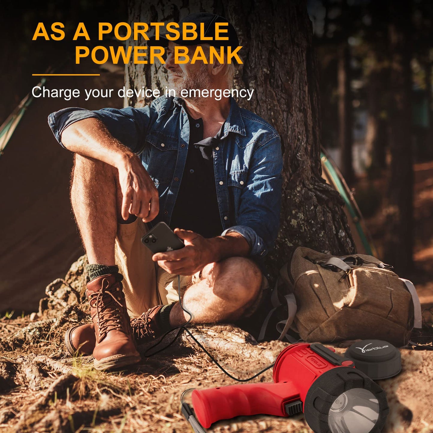 YIERBLUE Rechargeable Spotlight Flashlight with 1000,000 Lumen LED, IP67 Waterproof Long Running Spot Light searchlight, Impact Resistant Handheld Spotlight with Foldable Stand and Detachable Red Lens