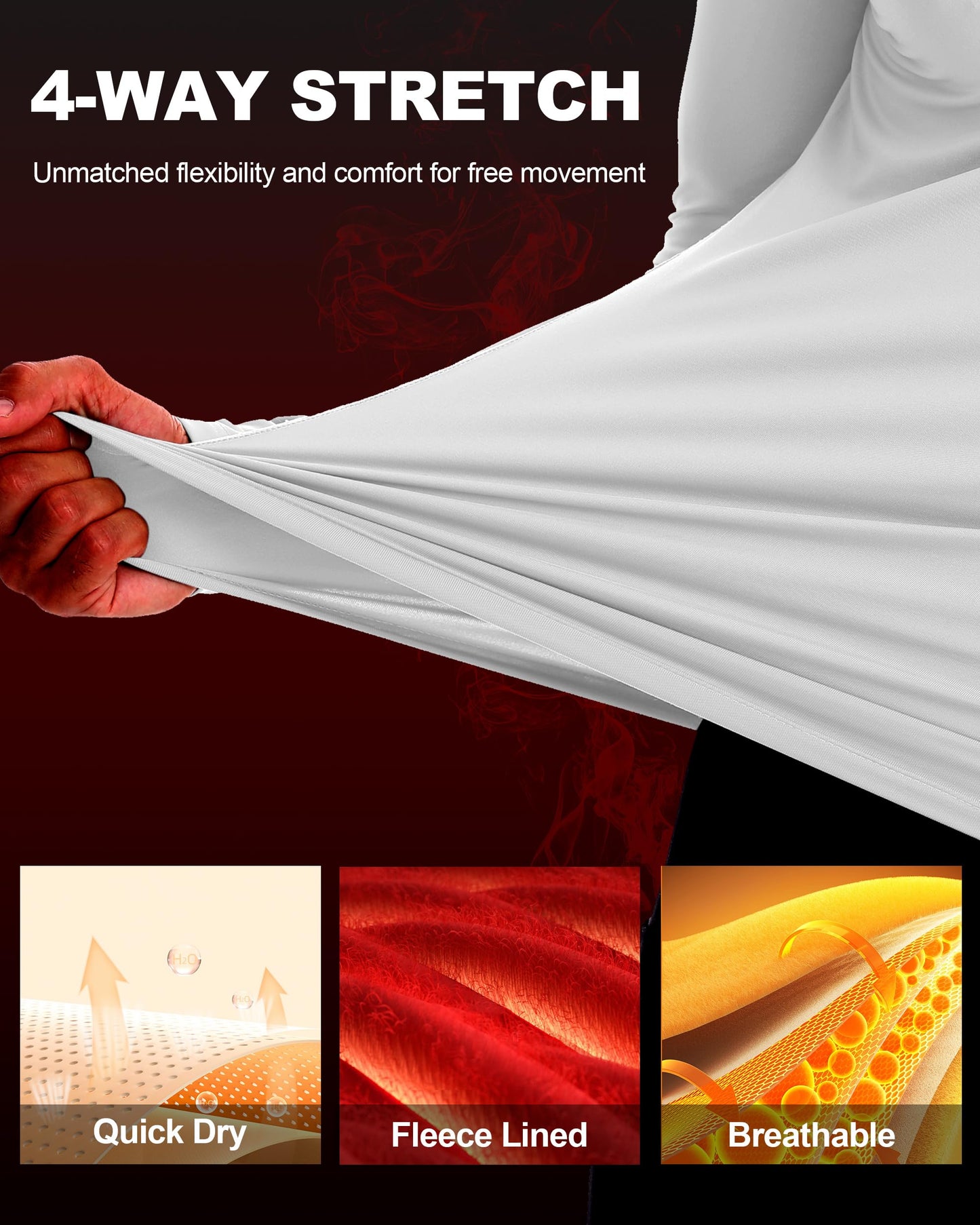 EoBeKee Men's Thermal Base Layer, Warm Long Sleeve Compression Shirts, Ultra Soft Fleece Lined Tops for Winter Sport Hunting Workout(White)