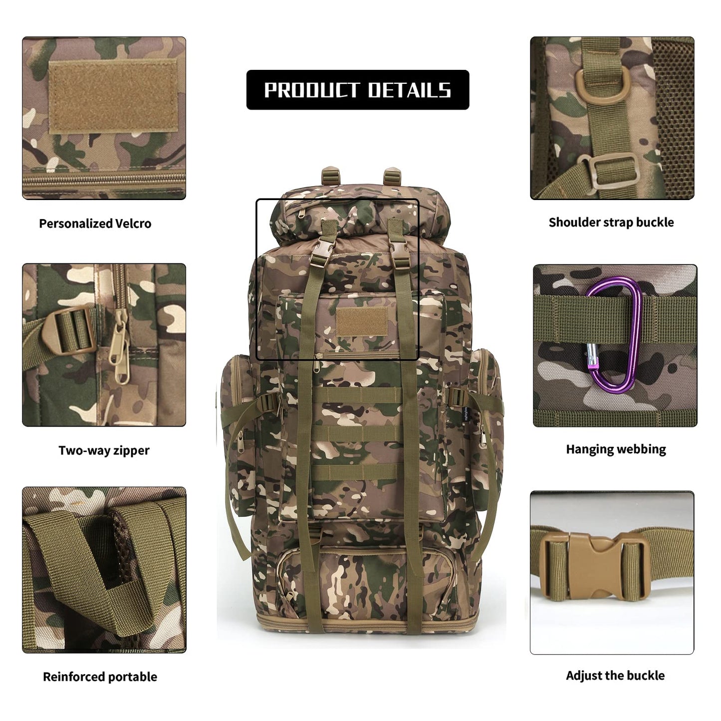 W WINTMING Hiking Backpack for Men 70L/100L Camping Backpack Military Rucksack Molle 3 Days Assault Pack for Climbing