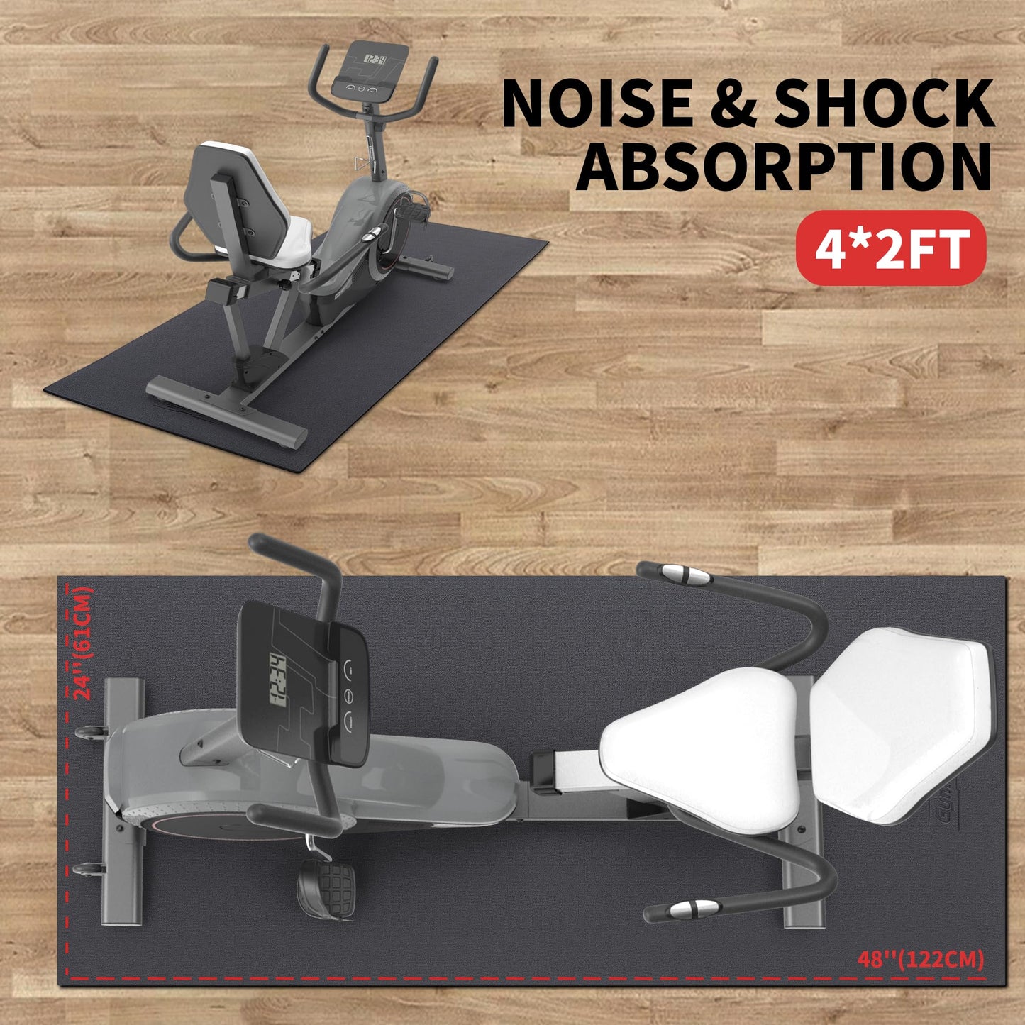 GymCope Treadmill mat, 48"x24" Exercise Equipment Mat for Hardwood Floor Carpet Protection, 6mm Thick, Exercise Bike Mat Pad for Indoor Cycles, Rowing Machine, Elliptical