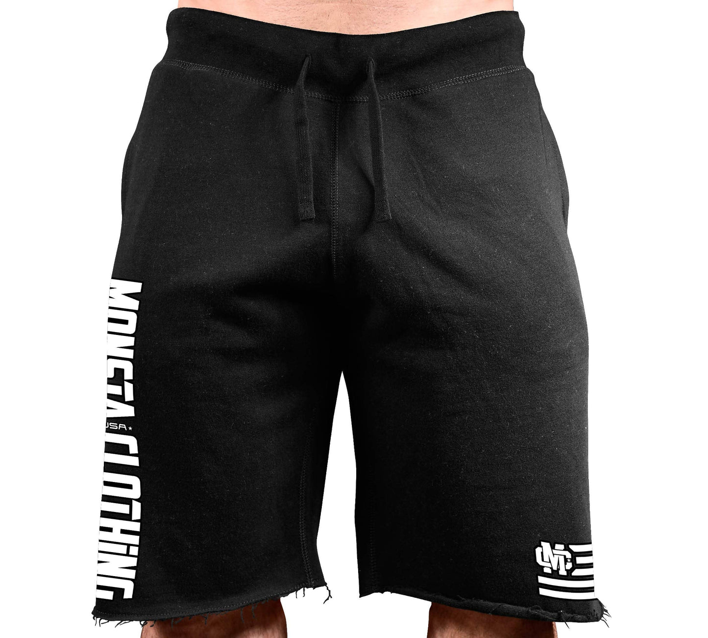 Monsta Clothing Co. Men's Workout (MC-CrestFlag) Gym Sweat Shorts (G:BK-A:WT/BK)