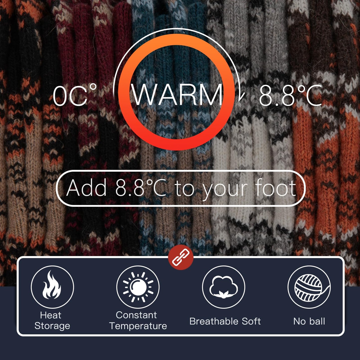 COOPLUS Wool Socks Mens Warm Winter Thermal Thick Pattern Crew Socks for Cold Weather (5 Pairs)