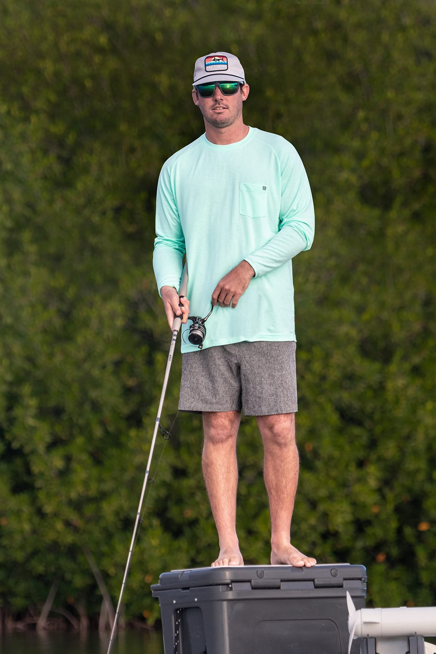 HUK Standard Waypoint Long Sleeve Shirt, Performance Fishing Tee for Men, Sunwashed Red, Medium