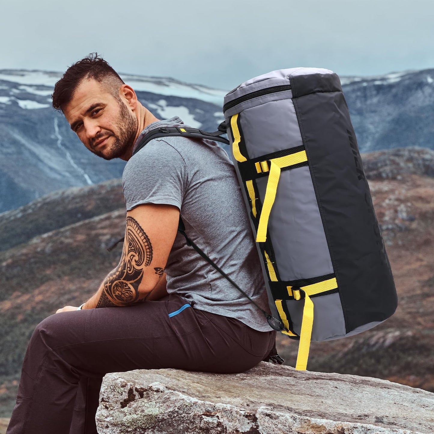 MIER Large Duffel Backpack Sports Gym Bag with Shoe Compartment, Heavy Duty and Water Resistant, Gray, 45L