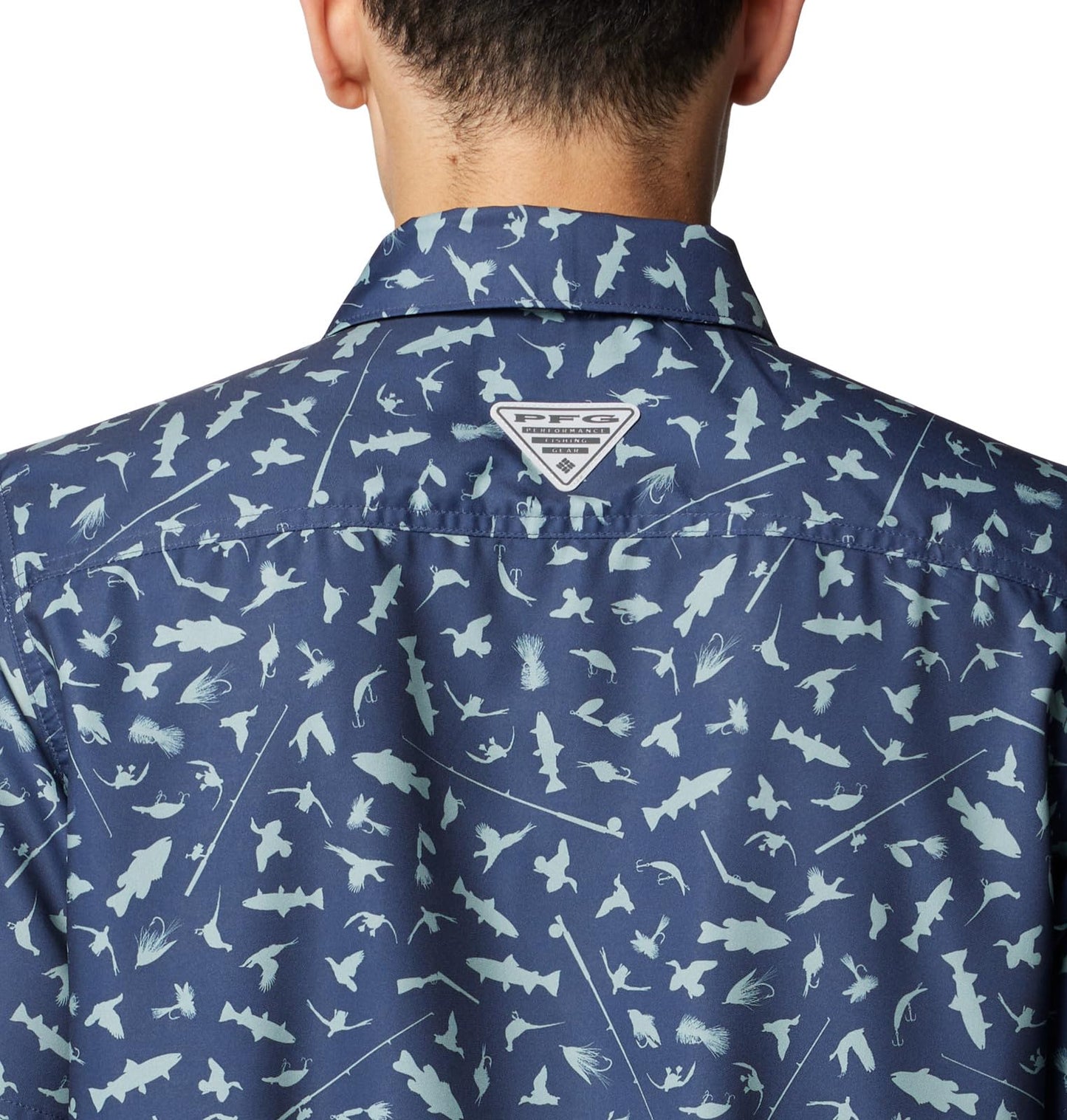 Columbia Men's PFG Uncharted Printed Short Sleeve Shirt, Nocturnal Cast N Blast, Large