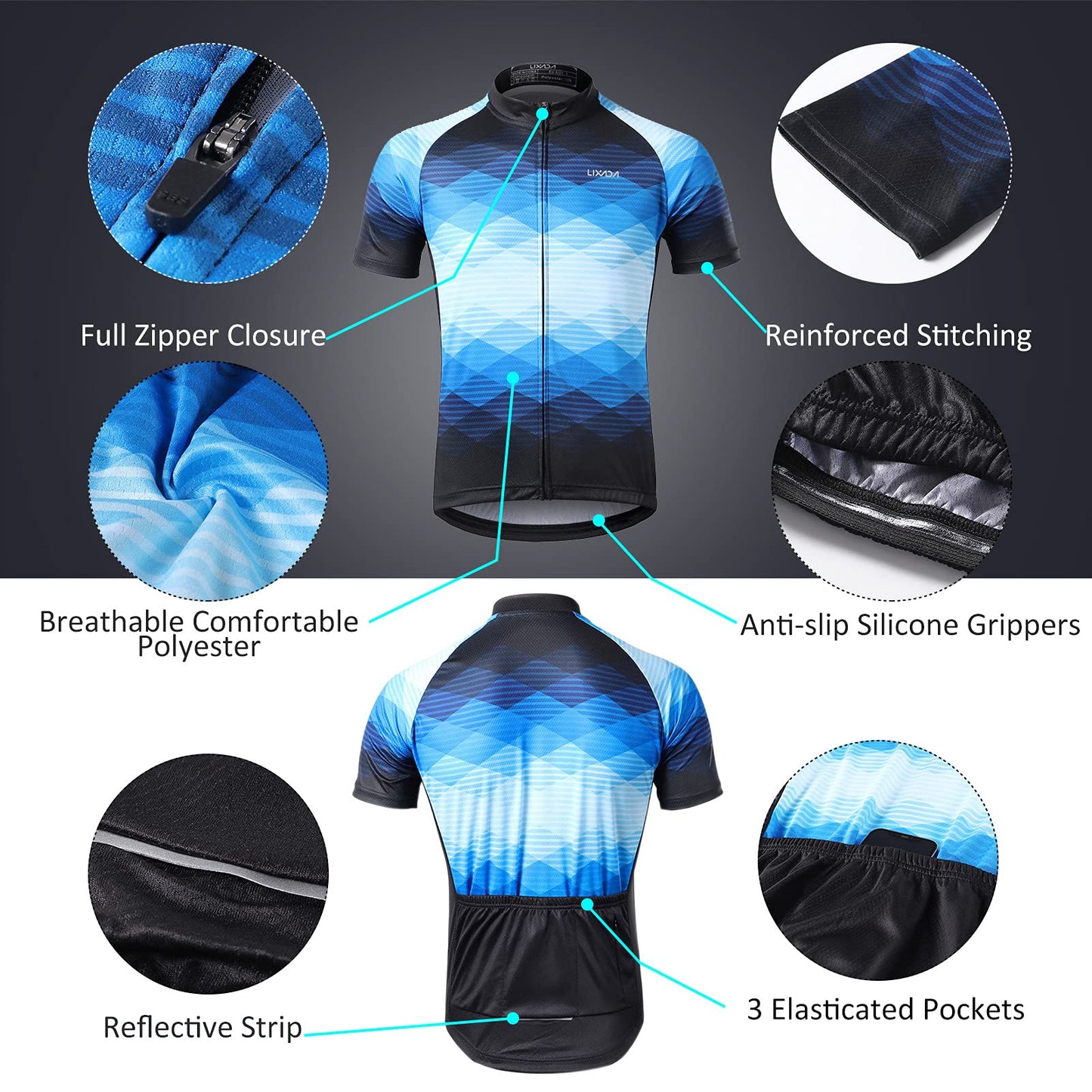 LIXADA Men's Cycling Jersey Set Bicycle Short Sleeve Set MTB Bicycle Suit Quick-Dry Breathable Shirt Pants Set