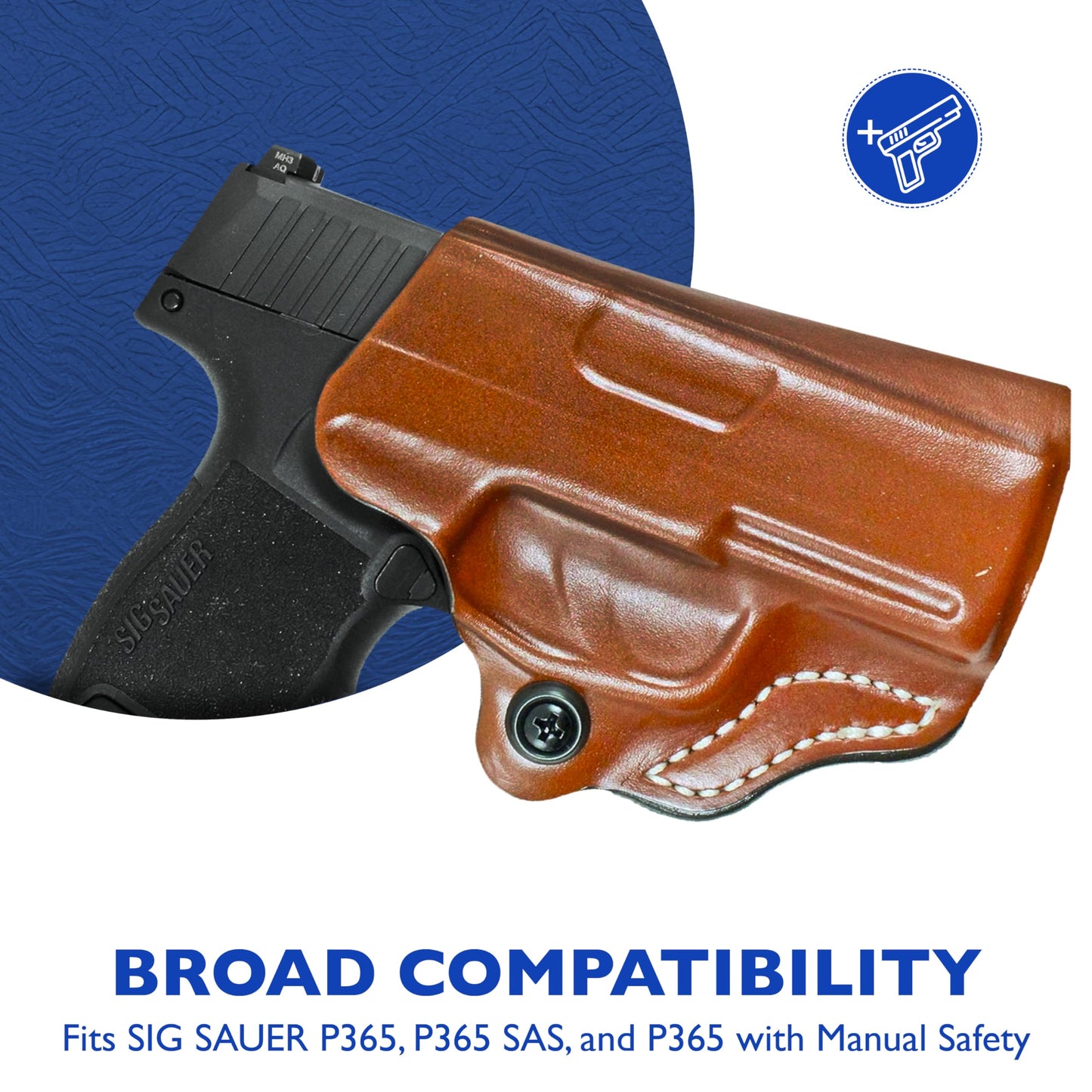 DeSantis Mini Scabbard Gun Holster with Secure Grip, Fits SIG SAUER P365, P365 SAS, P365 with Manual Safety, Leather Molded Holster, Right-Hand Draw, Unisex, Tan