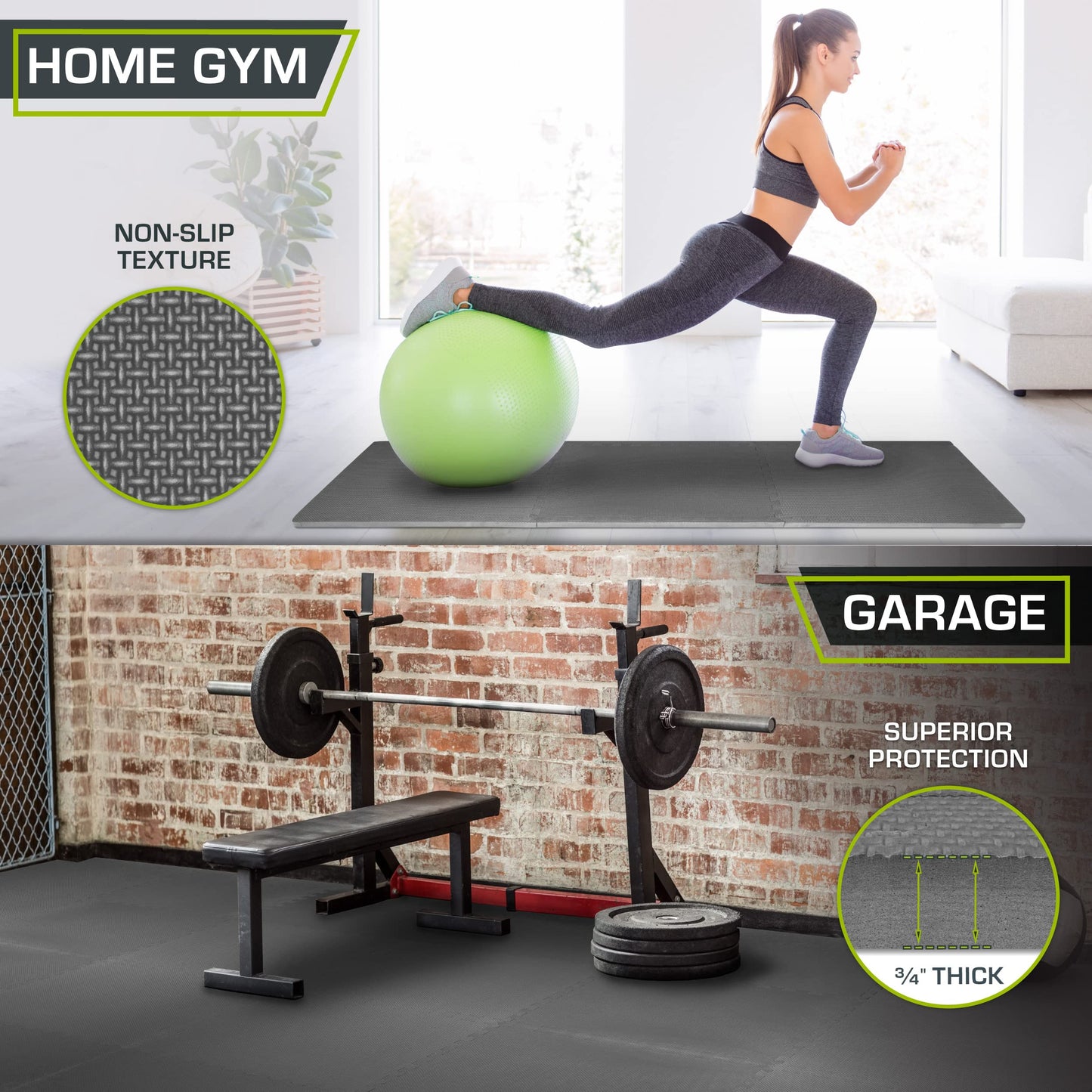 ProsourceFit Extra Thick Puzzle Exercise Mat 3/4", EVA Foam Interlocking Tiles for Protective, Cushioned Workout Flooring for Home and Gym Equipment, Grey 4-Pack, 3/4" Thick 96 Square Feet