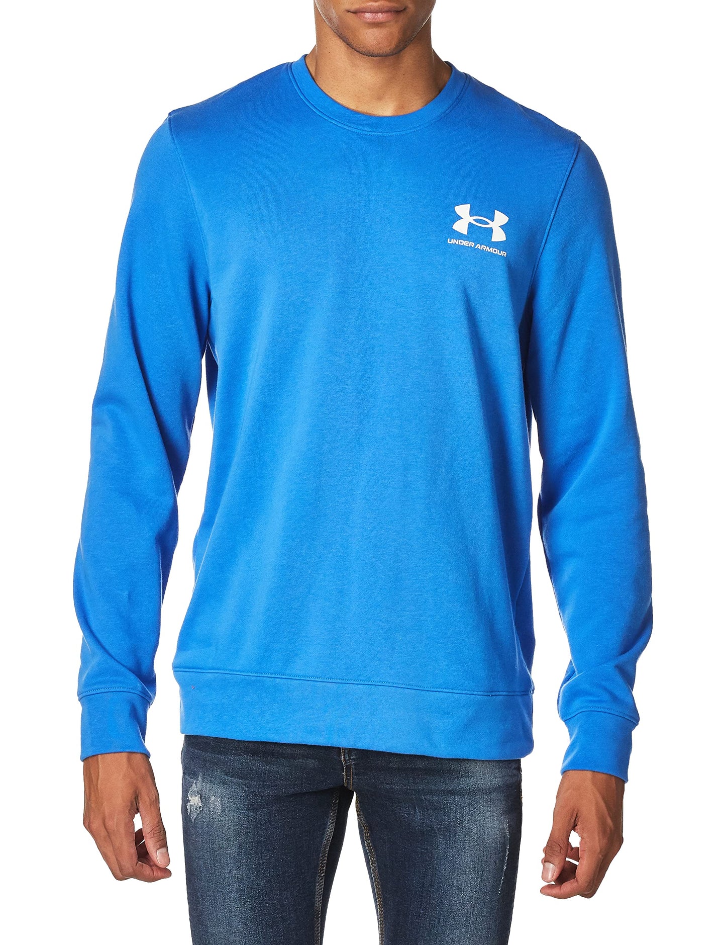 Under Armour Men's Rival Terry Long Crew Neck T-Shirt, Victory Blue (474)/Onyx White, Medium