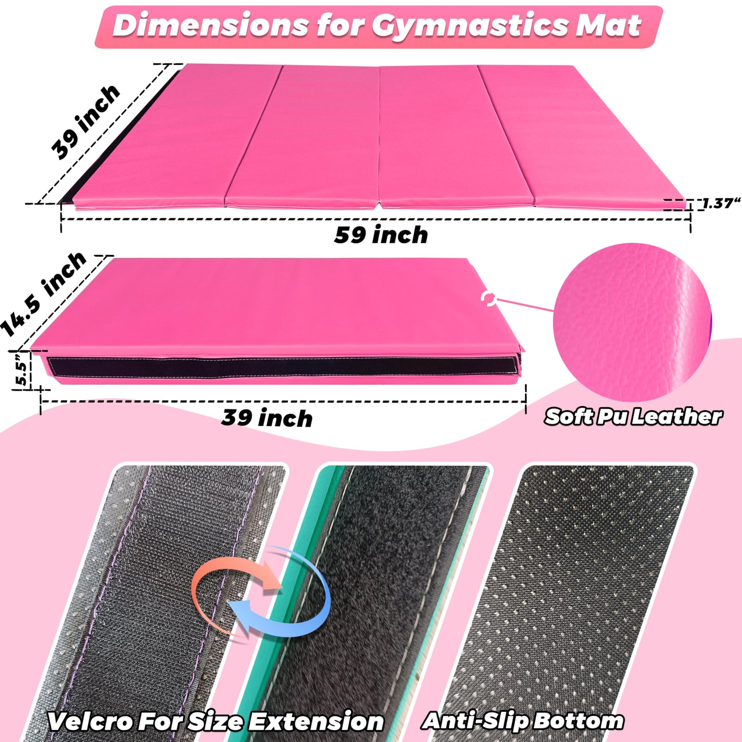 FC FUNCHEER Foldable Gymnastics Bar,5FT Horizontal bar,Adjustable Kids Training bar for Kids Ages 3-15,Kids Gymnastics bar,Triangle Stable Structure-Gym Equipment for Home