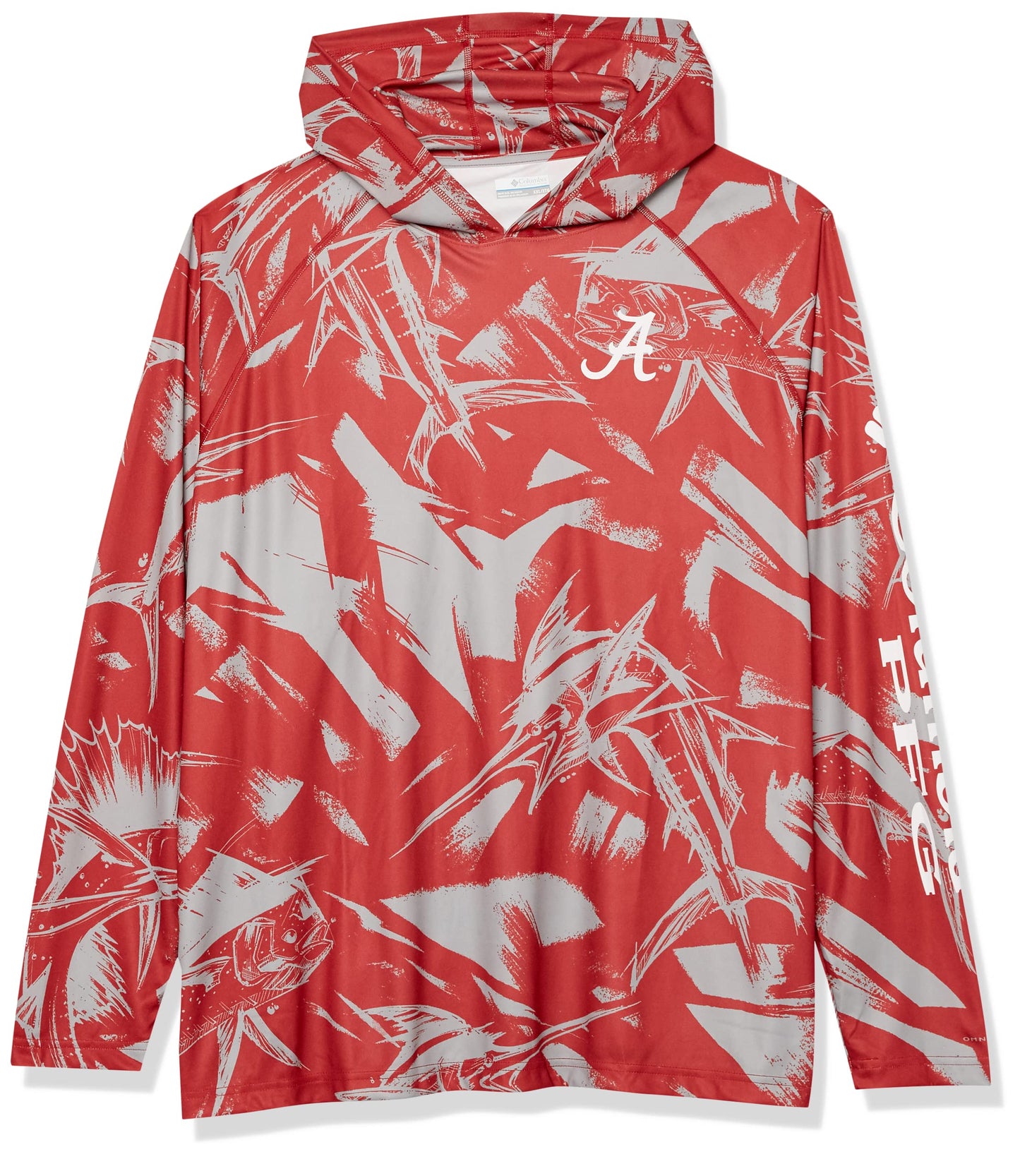 Columbia Men's Collegiate Super Terminal Tackle Hoodie, ALA-Red Velvet Game Fish Print, XX-Large