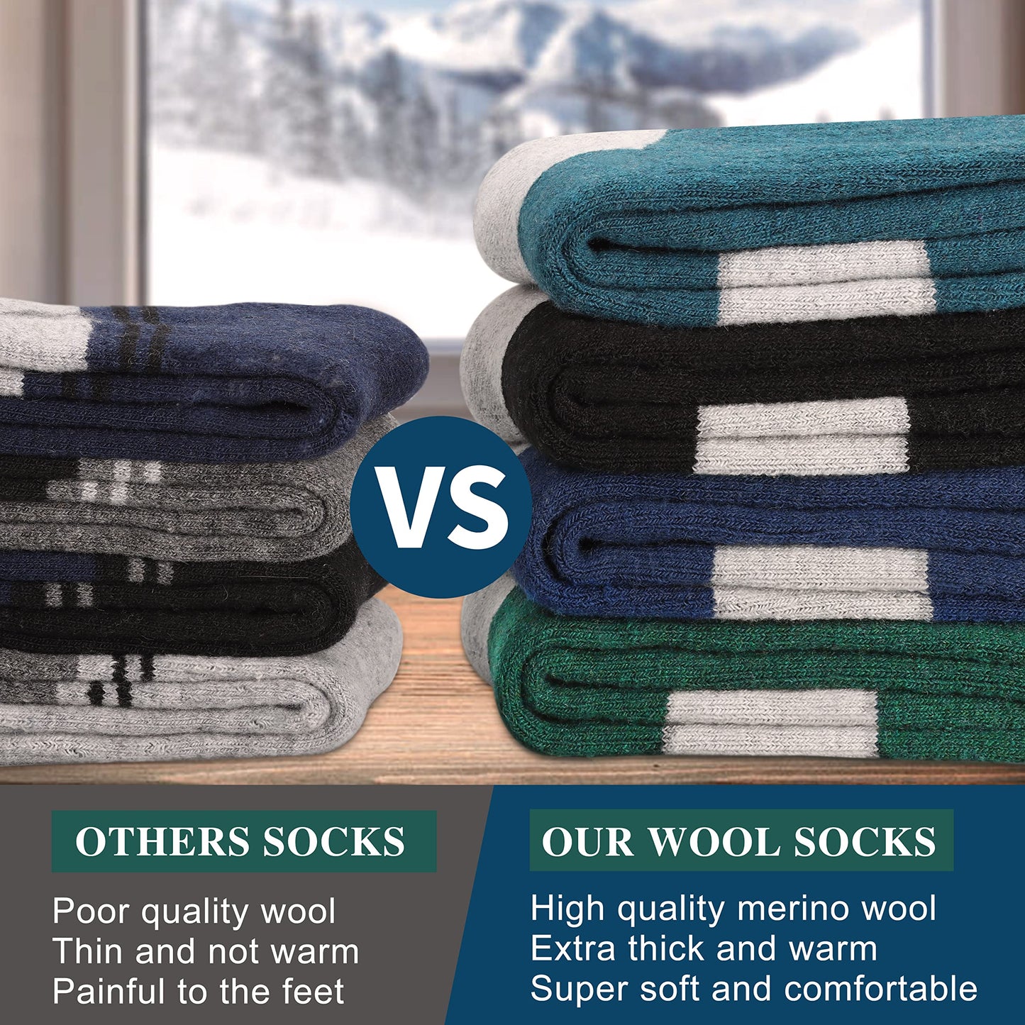 Yeblues 4 Pairs Merino Wool Socks Mens - Thick Thermal Winter Hiking Heavyweight Boot Socks Super Soft Warm Socks for Men (Size 12-17)