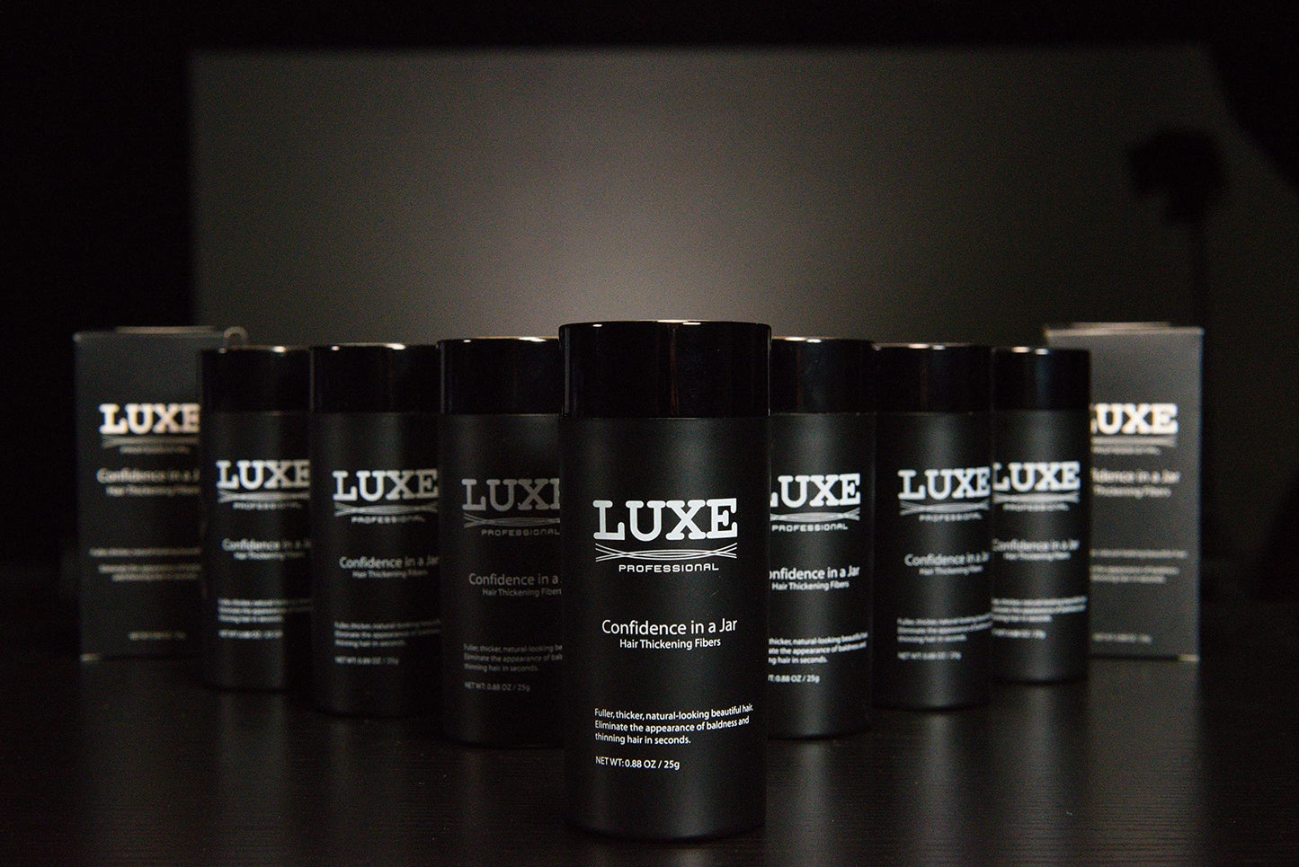LUXE Hair Thickening Fibers for Unisex, CONFIDENCE IN A JAR, 2 Months+ Supply. Hypoallergenic, Dermatologist Tested, Multiple Colors Available (Black)