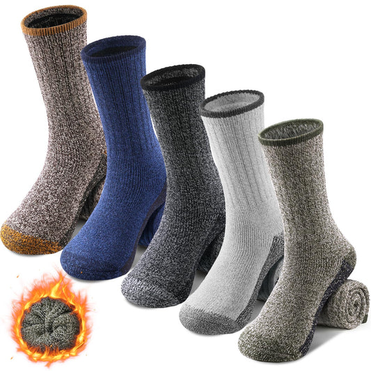 FRESBEIT Merino Wool Socks For Running 5 Pairs Winter Thick Warm Socks Thermal Shock-Absorbing Athletic Socks For Men 7-13