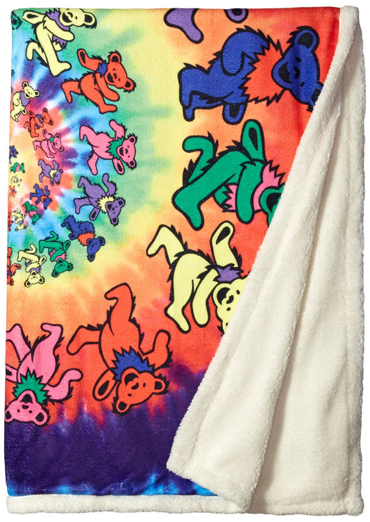 Liquid Blue Men's Standard Grateful Dead Spiral Bears Dye Coral Fleece Throw Blanket, Multi, 50" X 60"