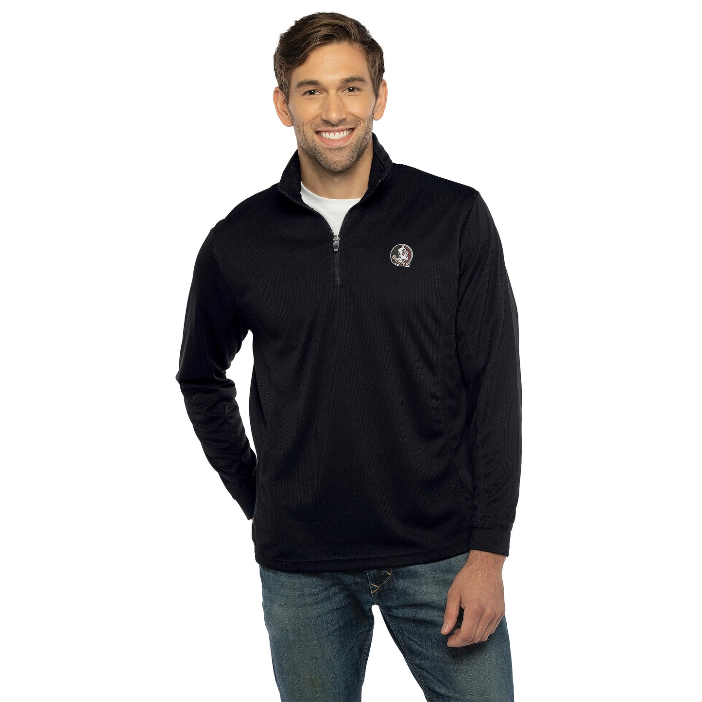 Vantage Apparel Men's Collegiate Micro Mesh Performance Black 1/4 Zip Pullover, Florida State Seminoles, Black, XX-Large