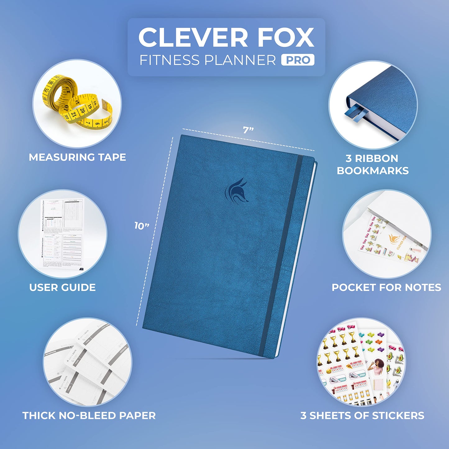 Clever Fox Fitness Journal PRO – Daily Workout Planner with Meal Planner & Habit Tracker – Gym Exercise Log Book for Women & Men – Fitness Planner Notebook – Lasts 6 Months, 7x10” - Mystic Blue
