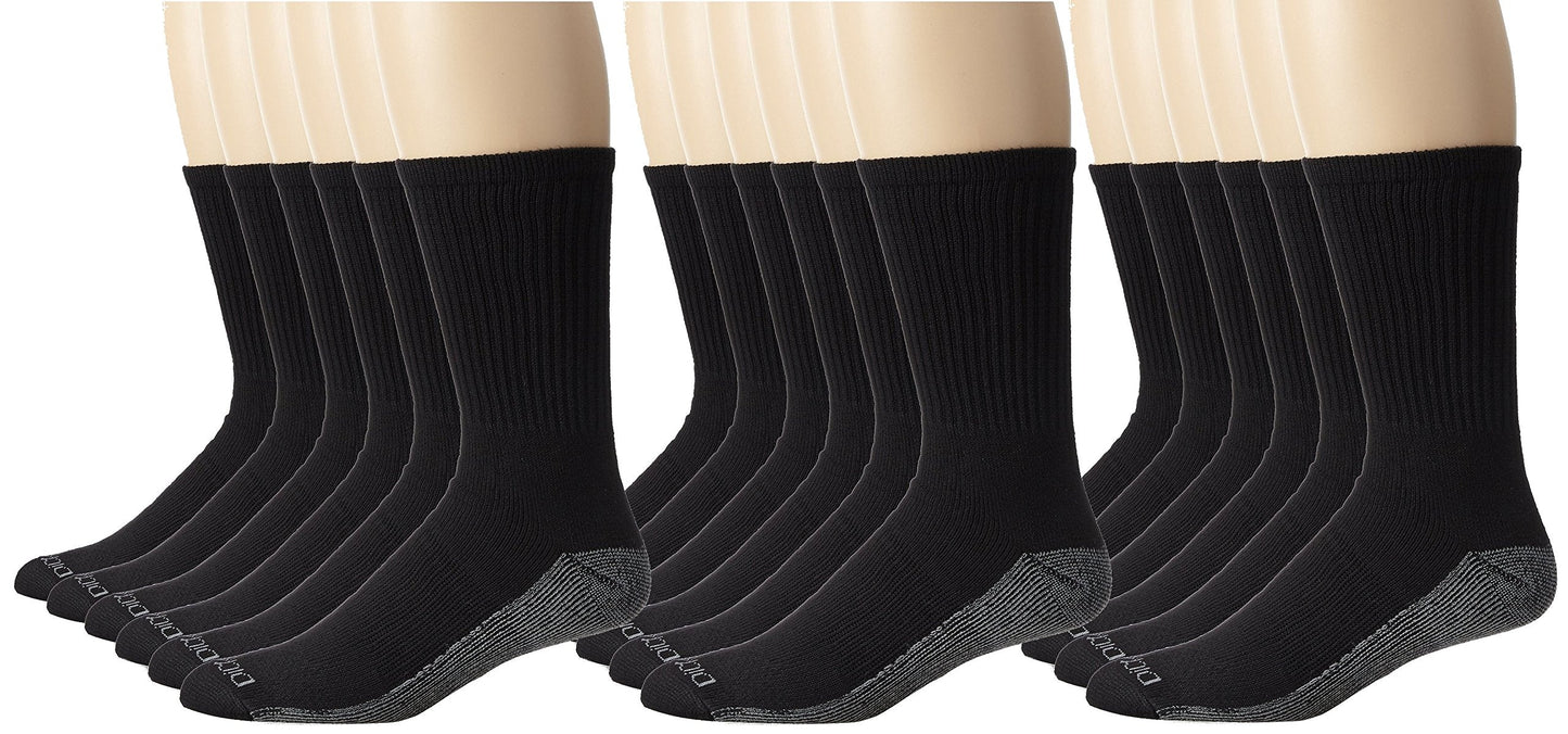 Dickies Men's Dri-Tech Comfort Crew Socks - Big & Tall, Black, 18 Pair