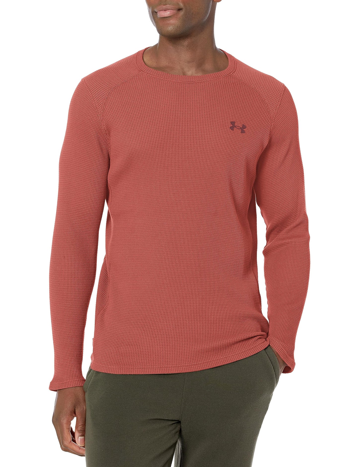 Under Armour Mens Waffle Max Long Sleeve Crew, (688) Cinna Red / / Dark Maroon, XX-Large