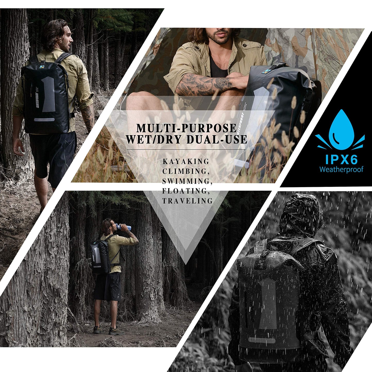 IDRYBAG Waterproof Backpack Dry Bag 20L/30L/40L, Floating Dry Backpack Waterproof for Men, Dry Sack Waterproof Bag for Kayak