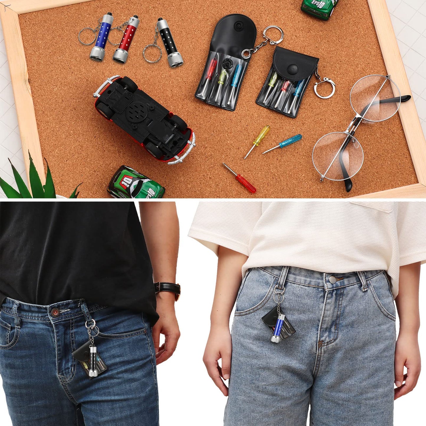 Jutom Mini Screwdriver Keychain Set Mini Flashlight Bulk LED Keychain Mini Hand Tool Gifts for Men Adult Party Favors (Red, Black, Blue,72 Pcs)
