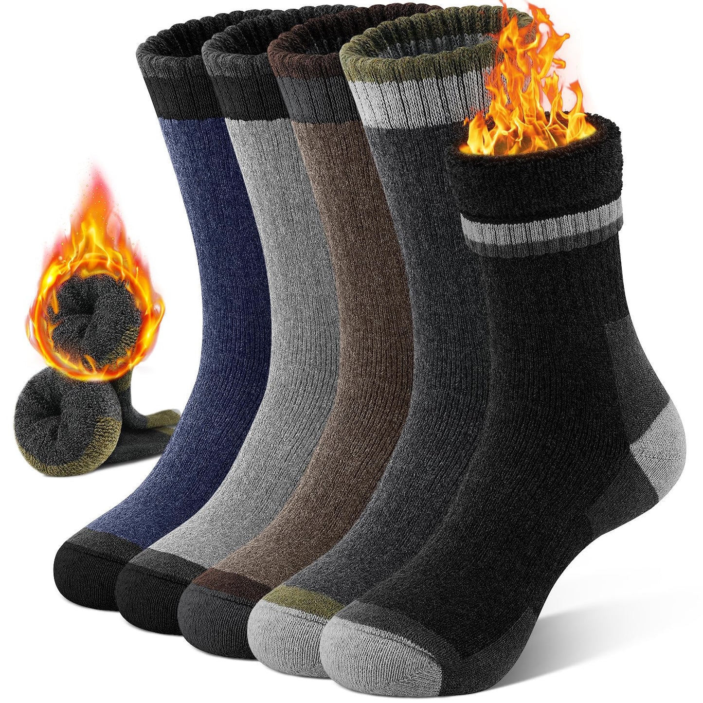 UUMIAER Merino Wool Socks for Men Hiking Thermal Warm Winter Crew Socks Thick Cushion Moisture Wicking Socks 5 Pairs