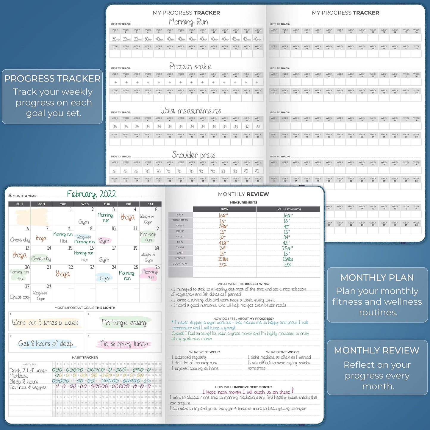 Clever Fox Fitness Journal PRO – Daily Workout Planner with Meal Planner & Habit Tracker – Gym Exercise Log Book for Women & Men – Fitness Planner Notebook – Lasts 6 Months, 7x10” - Mystic Blue