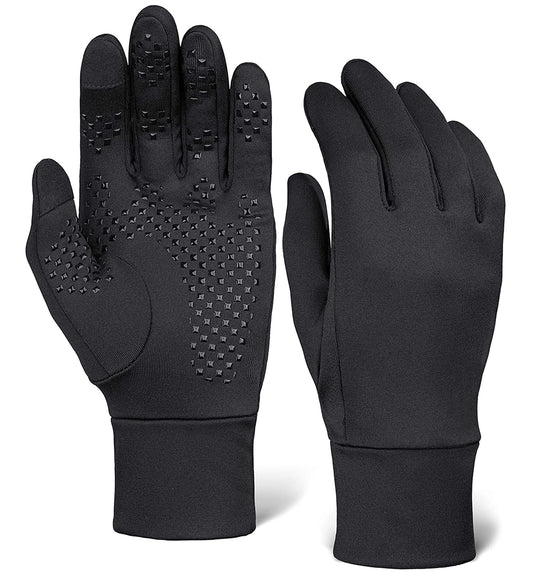 OutdoorEssentials Running Gloves - Touchscreen Men's Winter Gloves - Ski Glove Liners - Black Gloves Cold Weather - Hiking Driving Warm Gloves