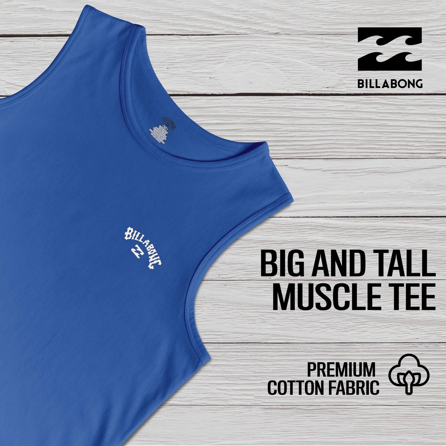 Billabong Big and Tall Sleeveless Shirts for Men - Cotton Mens Muscle T Shirts Royal