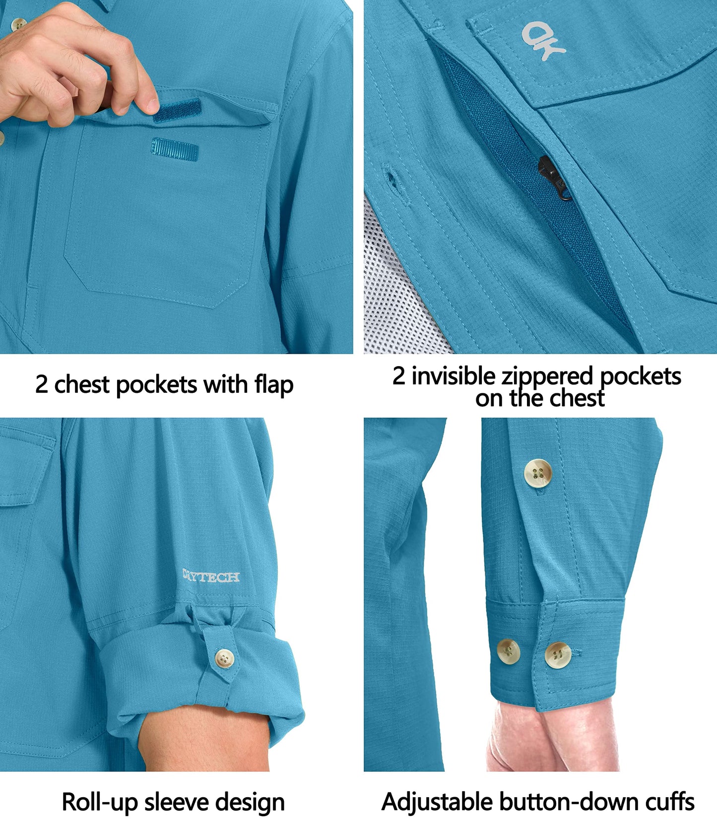 Little Donkey Andy Men's Quick-Dry Stretch Sun Protection Long Sleeve Tactics Shirt Horizon Blue XL