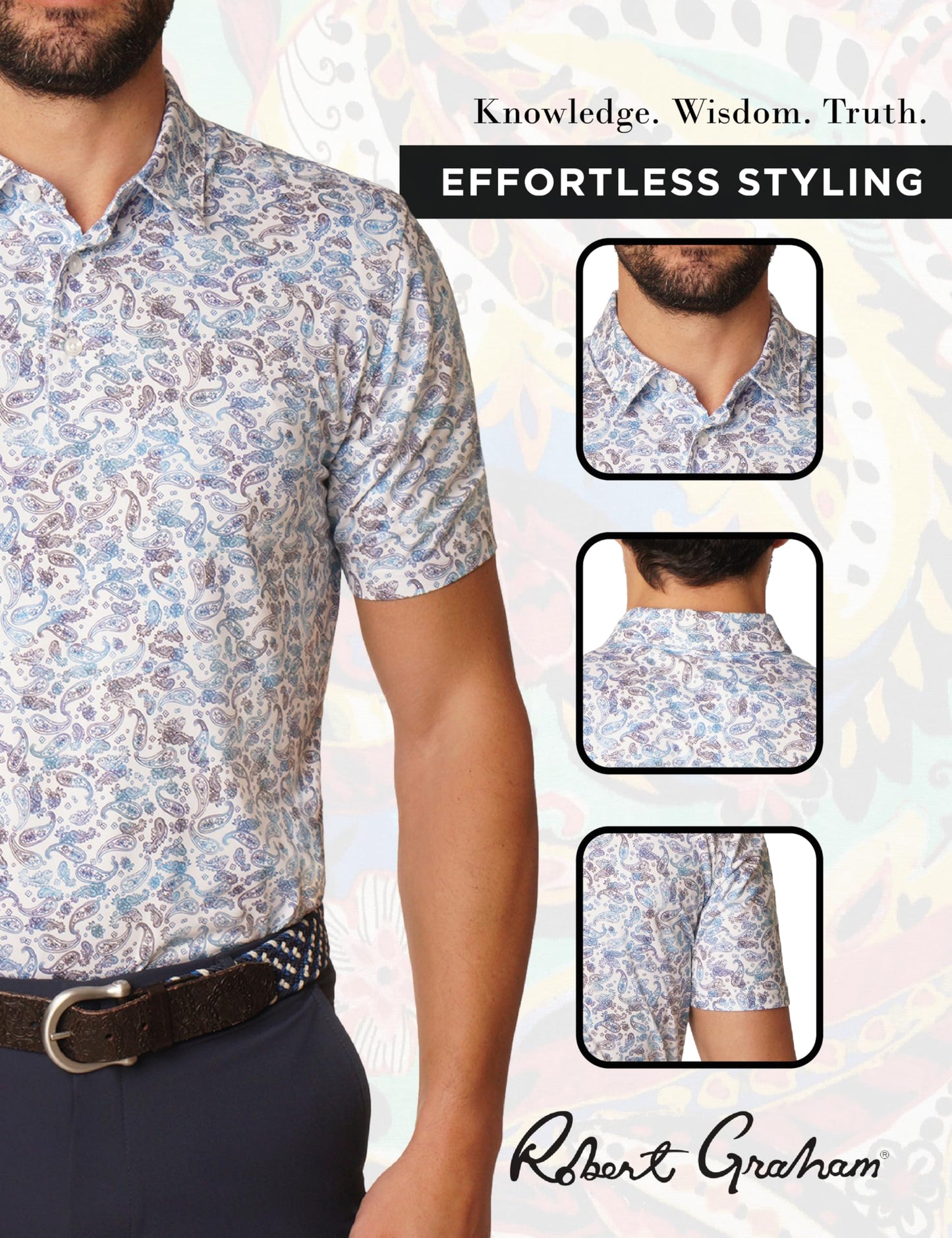 Robert Graham Men's Oakes Short Sleeve Knit Polo Shirt, White, Small