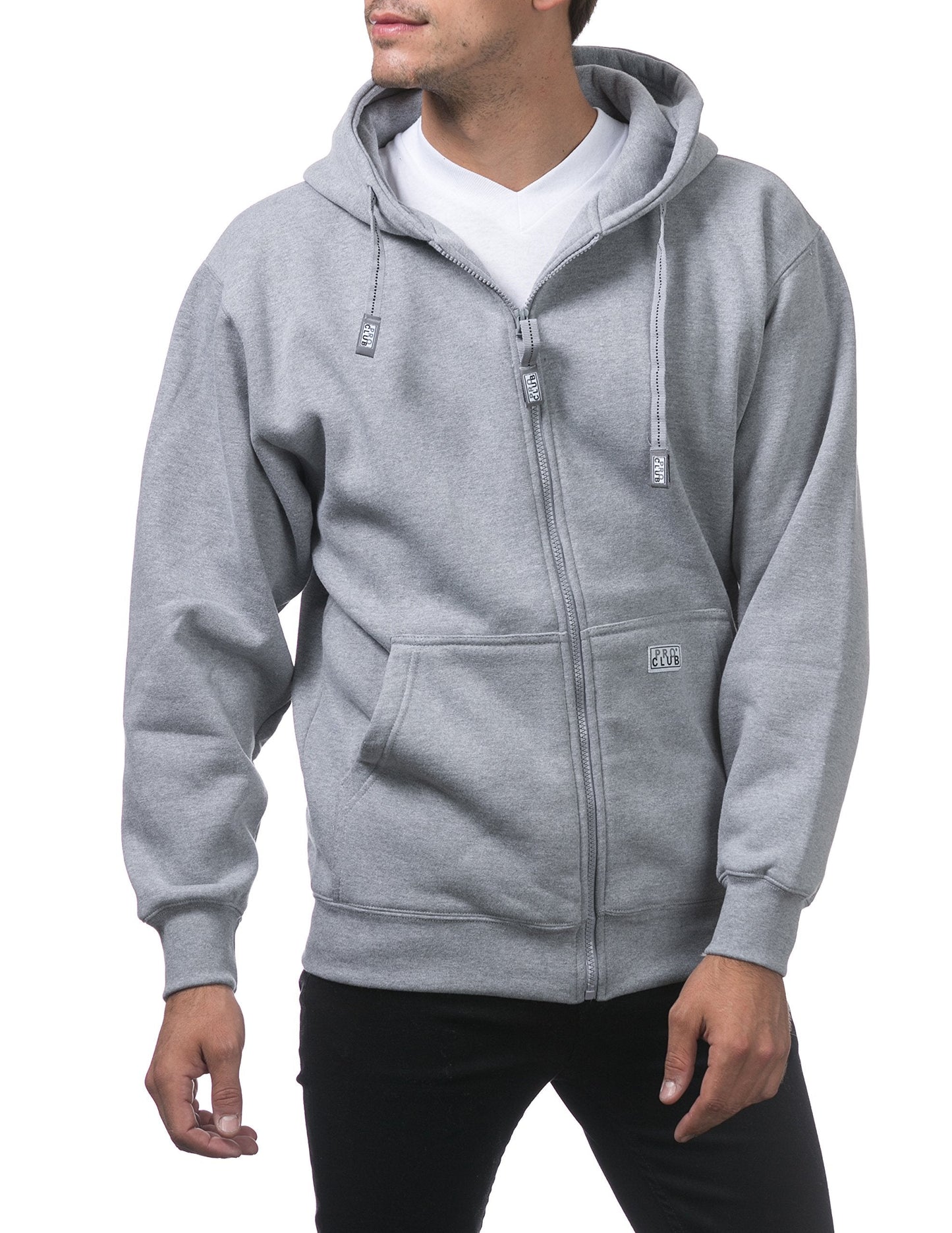 Pro Club Men's Heavyweight Full Zip Fleece Hoodie, Heather Gray, Small