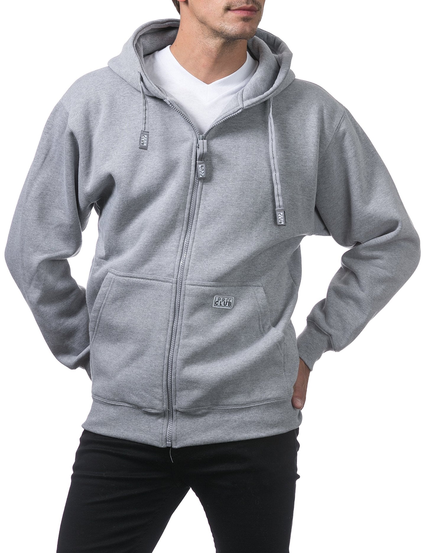 Pro Club Men's Heavyweight Full Zip Fleece Hoodie, Heather Gray, Small
