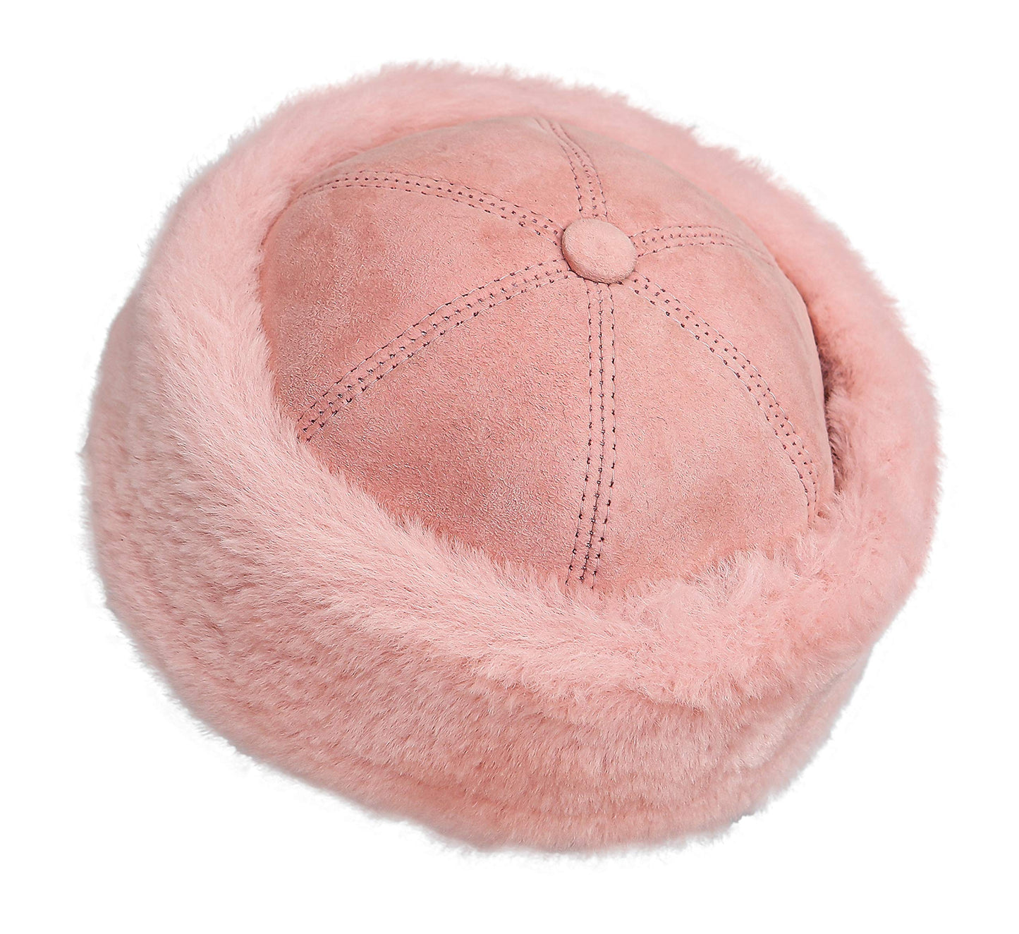 Zavelio Unisex Shearling Sheepskin Winter Fur Beanie Hat (Small, Pink)