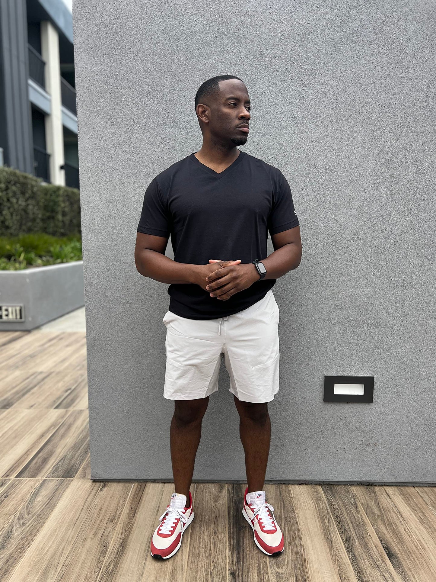 Fabletics Men's The 24-7 V Neck Tee, Hybrid365 Fabric, Breathable, Sweat Wicking, Anti-Stink, 4-Way Stretch, Lightweight, XXL, Black