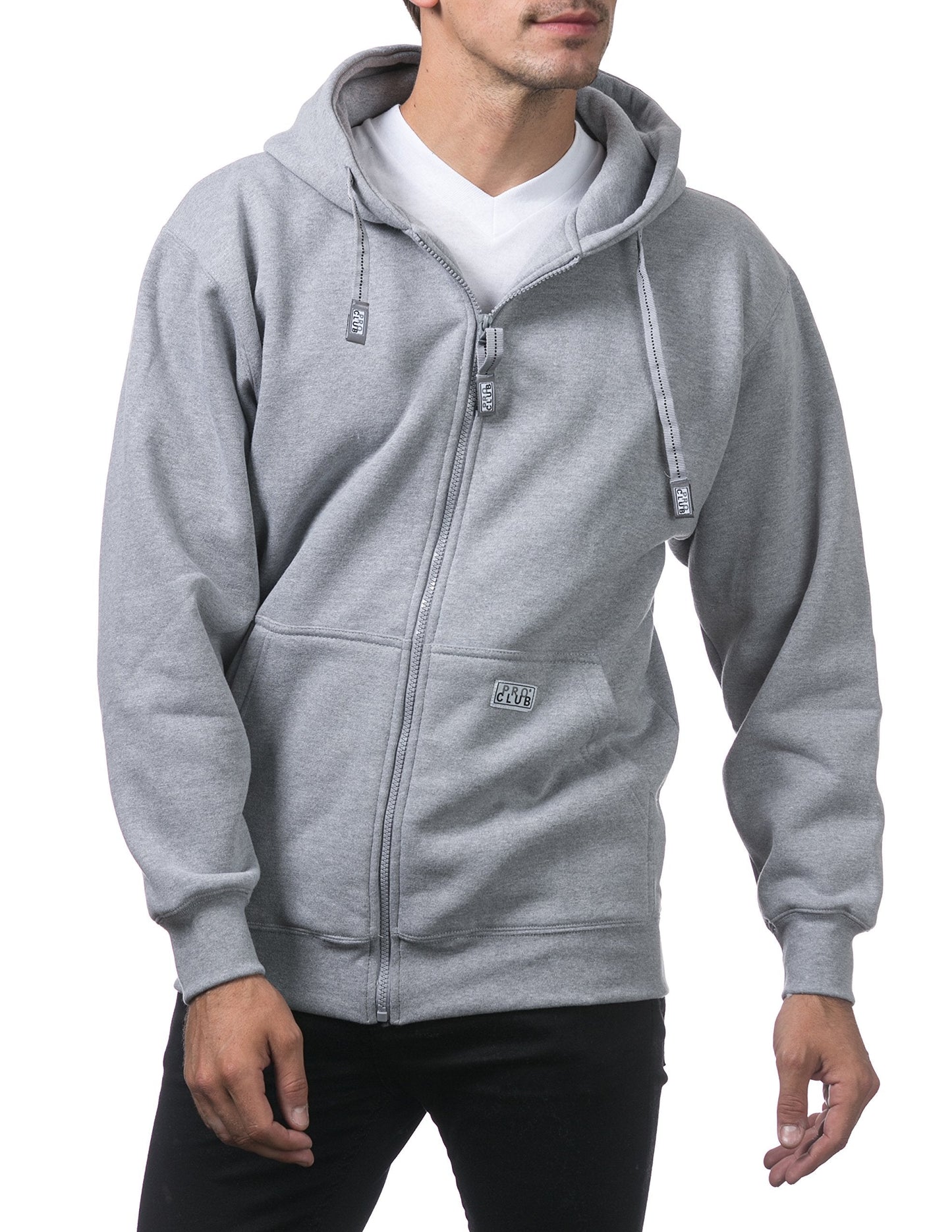 Pro Club Men's Heavyweight Full Zip Fleece Hoodie, Heather Gray, Small