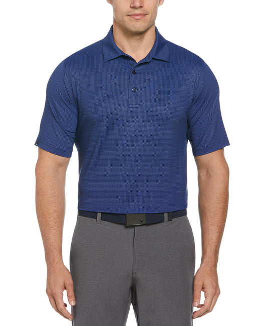 Callaway Men's Chevron Foulard Print Golf Polo, Sun Protection, Stretch Recycled Fabric, Athletic Collared Shirts, Peacoat