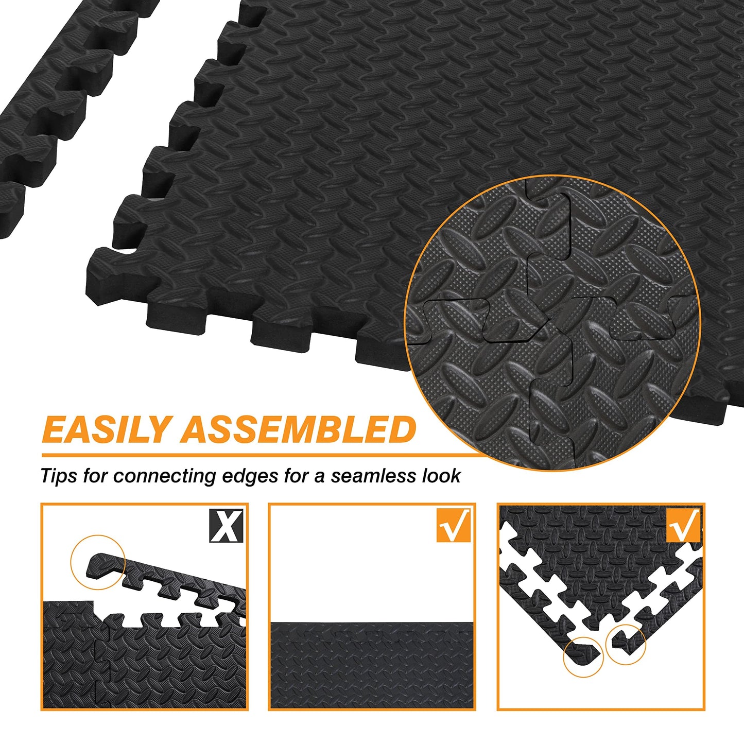 Mat Block APM36001BK Torin Interlocking Foam Exercise Floor Mats: 144 SQ FT, 1/2 inch, 36 Tiles, EVA Gym Mat Flooring, Exercise Equipment Mat for Home Gym Equipment, Black