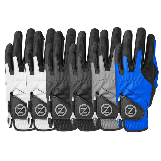 Zero Friction Men's Compression-Fit Synthetic Golf Glove - Universal Fit One Size (Pack of 6), Worn on Left Hand, White/Black/Grey/Blue