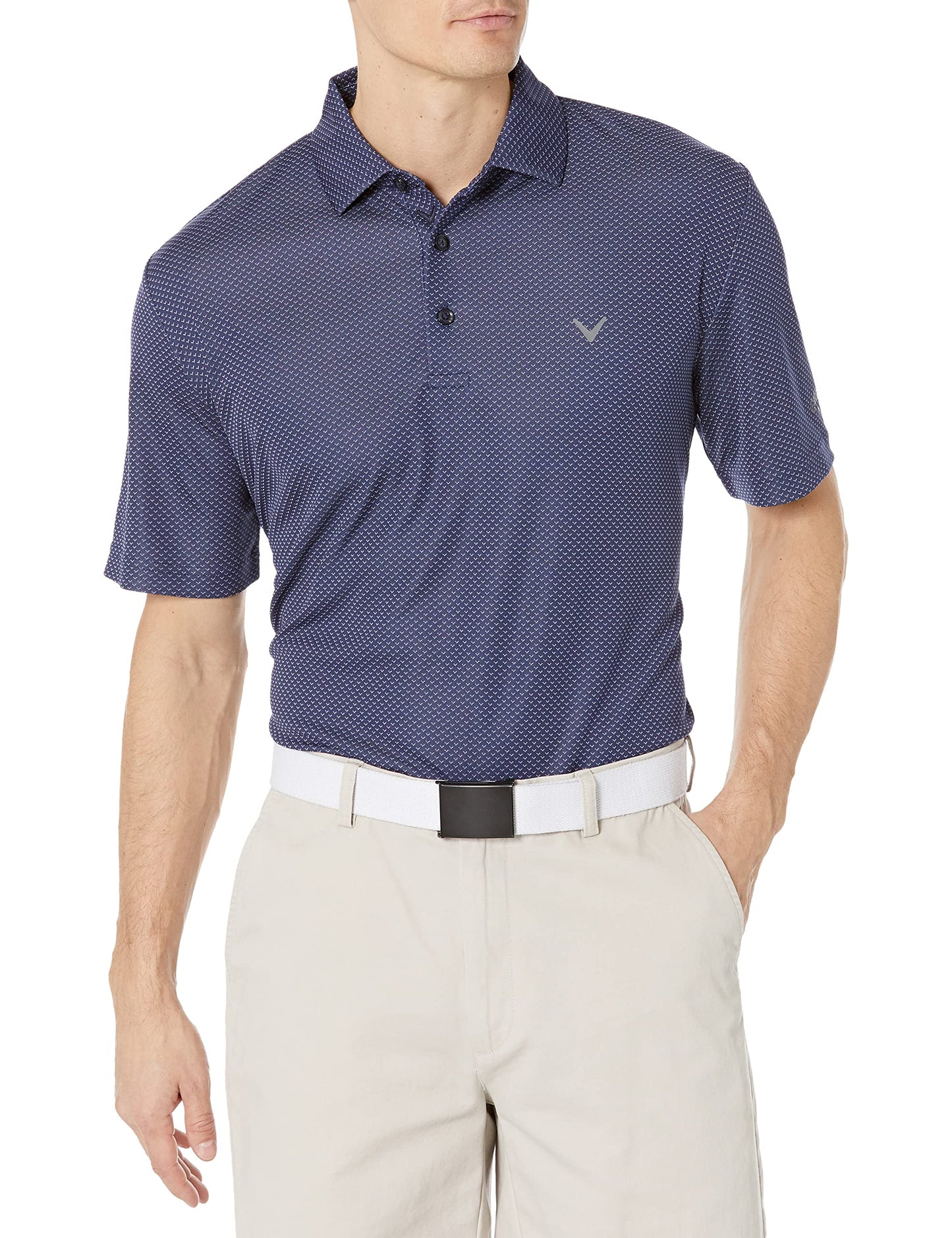 Callaway Men's Regular Pro Spin Chevron Jacquard Short Sleeve Golf Shirt (Size X-Small-4X Big & Tall), Peacoat, 3X-Large