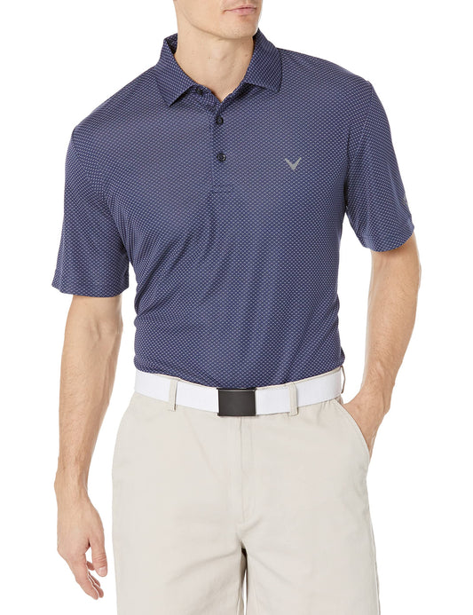 Callaway Men's Regular Pro Spin Chevron Jacquard Short Sleeve Golf Shirt (Size X-Small-4X Big & Tall), Peacoat, 3X-Large