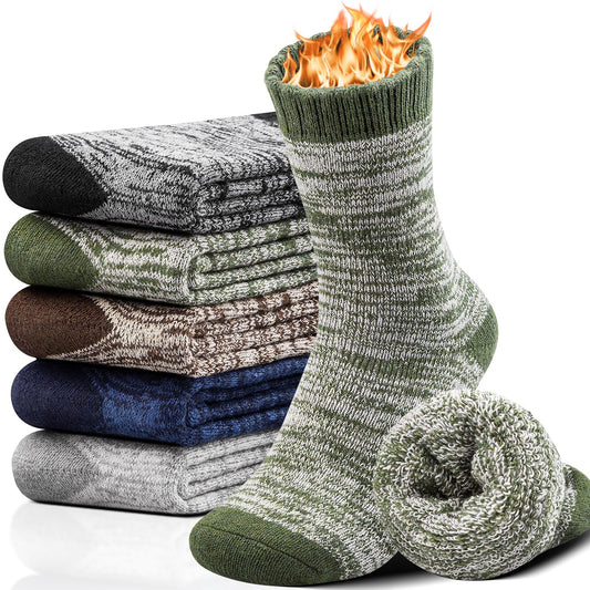 Yeblues 5 Pairs Thick Wool Socks Mens, Warm Winter Fuzzy Socks,Soft Wool Hiking Socks Men Moisture Wicking Boot Socks(size 6-11)