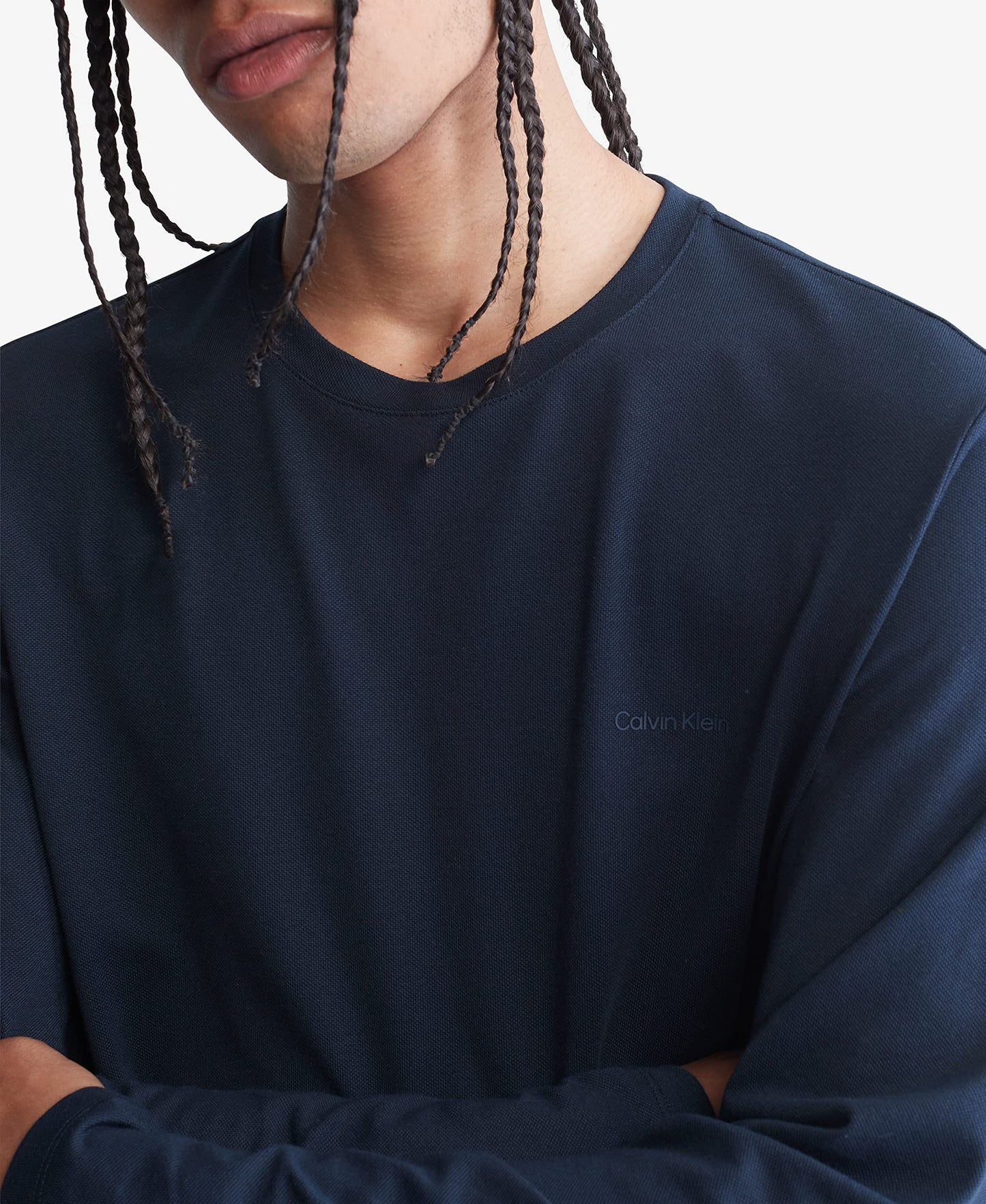 Calvin Klein Men's CK Move Tech Pique Long Sleeve Tee Dark Sapphire