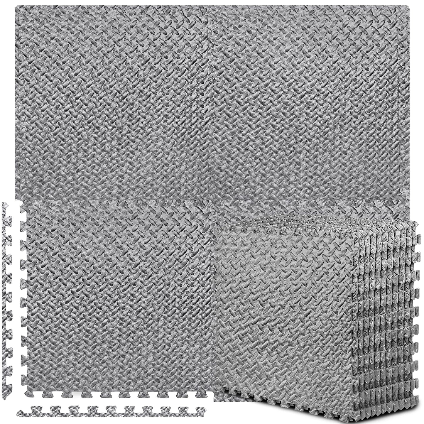 BEAUTYOVO Puzzle Exercise Mat with 12 Tiles Interlocking Foam Gym Mats, 24'' x 24'' EVA Foam Floor Tiles, Protective Flooring Mats Interlocking for Gym Equipment, Gray
