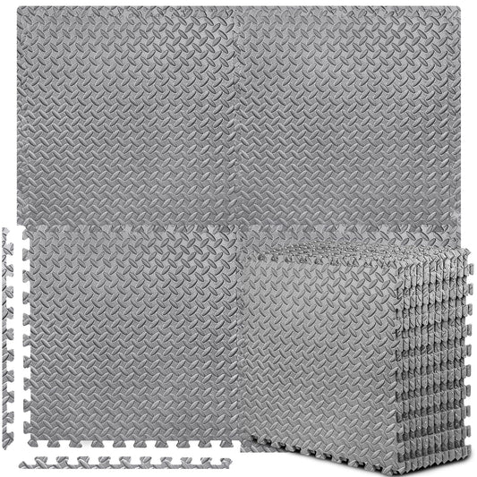 BEAUTYOVO Puzzle Exercise Mat with 12 Tiles Interlocking Foam Gym Mats, 24'' x 24'' EVA Foam Floor Tiles, Protective Flooring Mats Interlocking for Gym Equipment, Gray